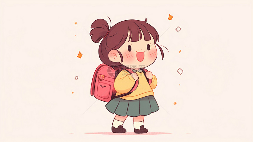 开心走路上学的卡通女孩图片