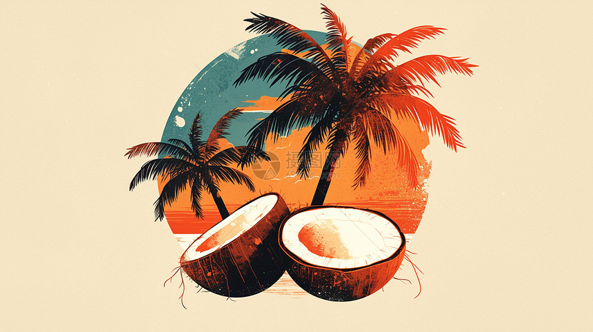 棕色扁平风卡通椰子插画图片