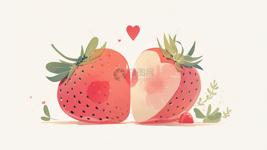 两颗粉红色可爱的卡通草莓图片
