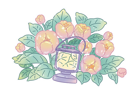 春夏新款唯美治愈的花朵元素插画灯与鲜花插画