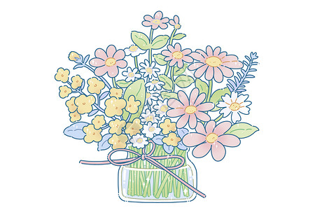 惠聚春天元素唯美治愈的花朵元素插画花瓶鲜花插画