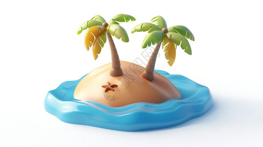 3D沙滩椰子树3D图标插画