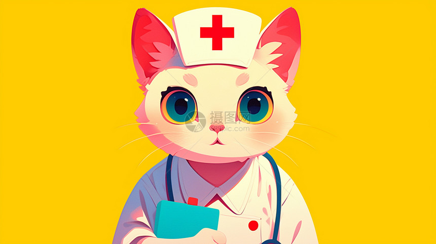 穿着医生服装的卡通猫图片