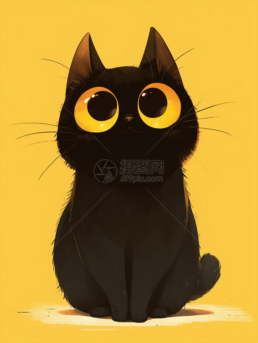 大眼睛呆萌可爱的卡通小黑猫图片