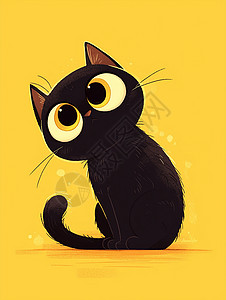 肯尼亚动物大迁徙大眼睛可爱的卡通小黑猫插画