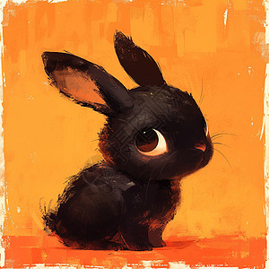 草地上小黑兔长耳朵可爱的卡通小黑兔子插画