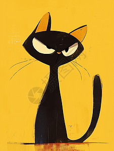 叉腰表情生气生气的黑色简约可爱的卡通小黑猫插画