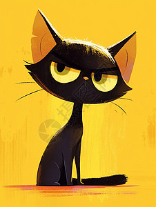 叉腰表情生气黑色可爱的卡通小黑猫在生气插画