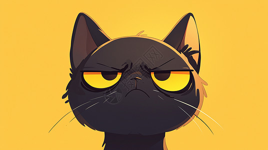 白娘子生气黄色眼睛可爱的卡通黑猫插画