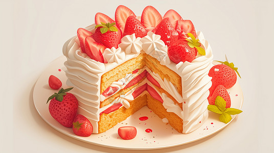 美味草莓蛋糕美味的卡通蛋糕插画
