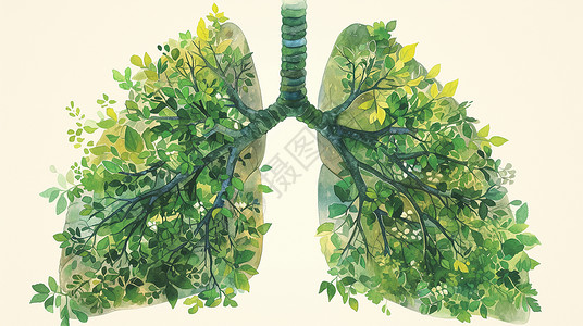 卡通肺部造型铺满了绿叶高清图片