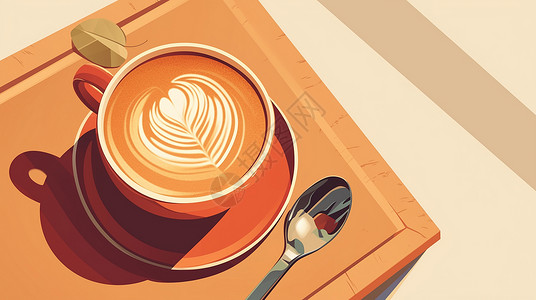 浅棕色一杯美味的卡通咖啡插画