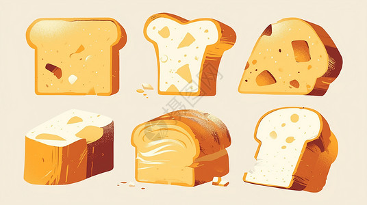 早餐面包片造型可爱的卡通面包插画