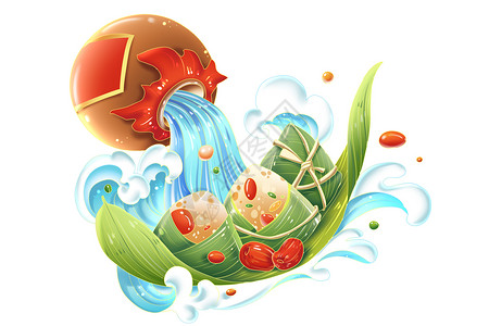大画幅中国风端午节美食粽子黄酒组合装饰插画