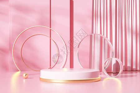 粉色山茶花粉色光影展台设计图片