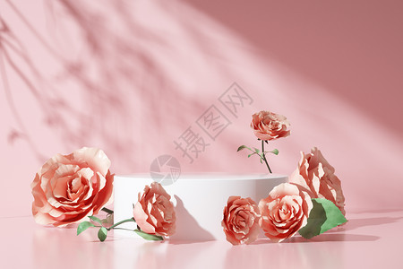 清新一簇花朵粉色花朵展台设计图片