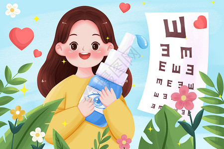 视力障碍女孩拿着眼药水插画插画