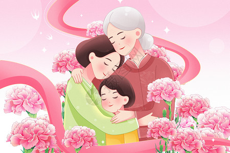 清仓促销海报母亲节外婆妈妈女孩创意视觉海报插画