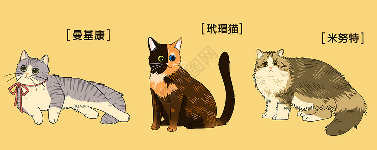 可爱的三黄猫萌宠可爱萌萌哒三小只猫咪插画插画