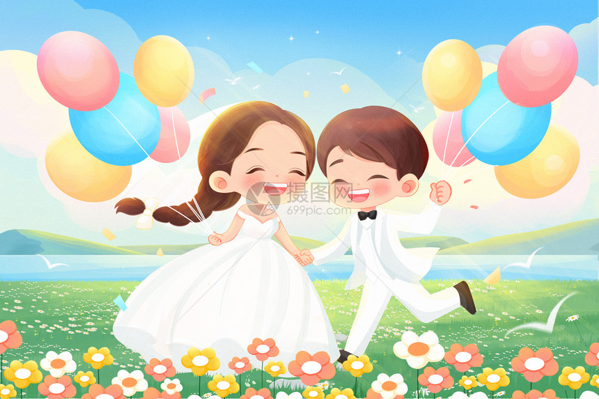 小清新520情人节结婚唯美插画图片