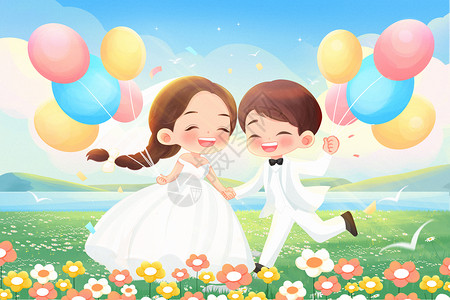 婚礼摄像小清新520情人节结婚唯美插画插画