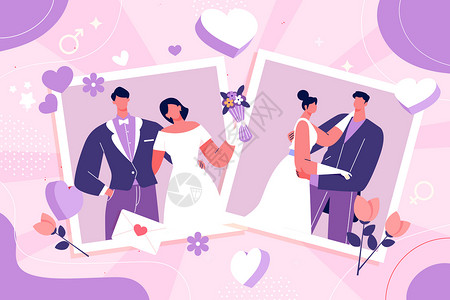 外国婚礼520情人节婚礼照片插画