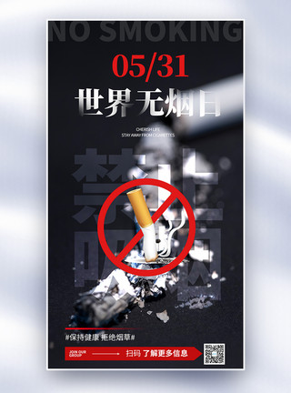 禁止攀登创意简约世界无烟日全屏海报模板