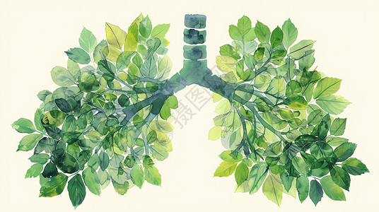 彩妆造型绿色树叶的肺部造型插画