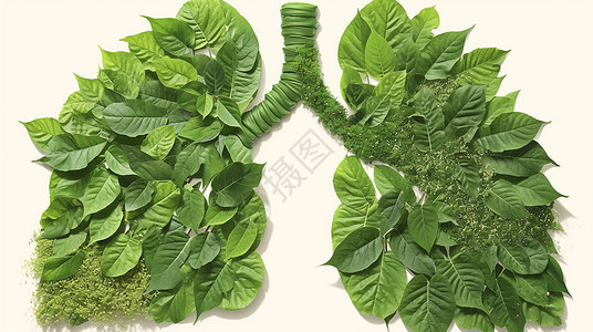 绿色健康的肺绿色树叶拼接成的造型插画