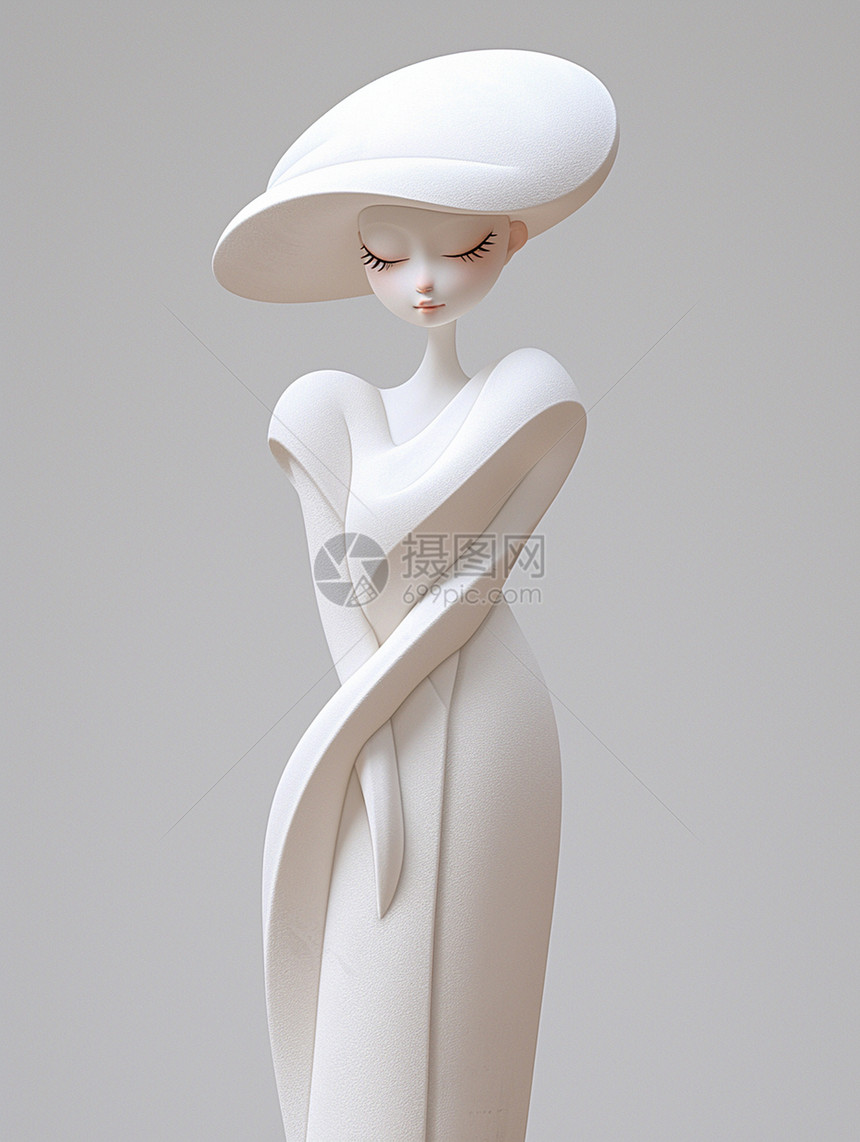 抽象时尚的卡通女人石膏造型雕塑图片