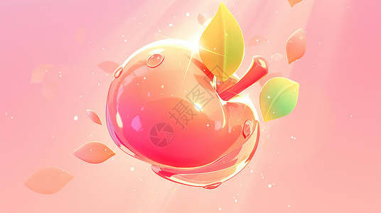 苹果水珠粉色晶莹剔透的水果插画