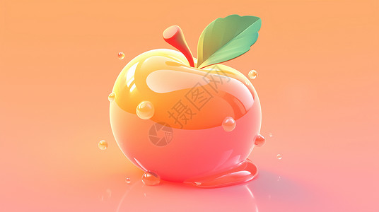 苹果水珠粉色晶莹剔透的水果插画