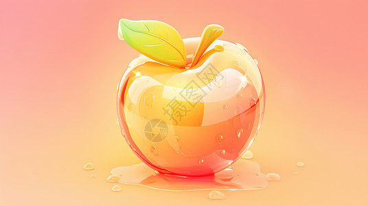 苹果水珠粉色晶莹剔透的卡通水果插画
