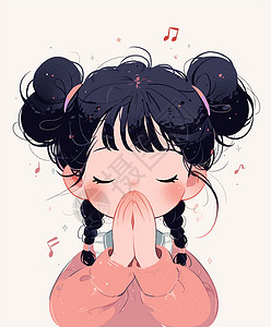 闭眼小女孩闭眼听音乐的卡通小女孩插画