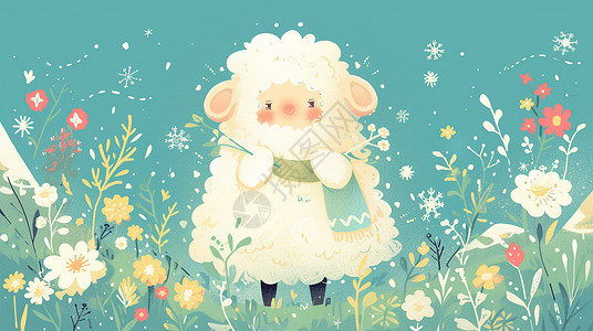 在草丛中一只可爱的小羊高清图片