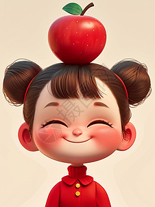 发光红色苹果开心笑的可爱小女孩插画