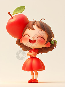 两箱红苹果开心笑的可爱卡通小女孩插画