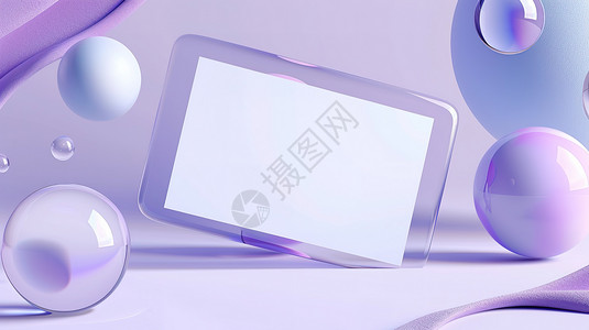 咖啡厅卡片样机漂浮在空中紫色配色插画