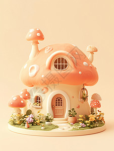 可爱彩色蘑菇彩色梦幻唯美的蘑菇屋插画