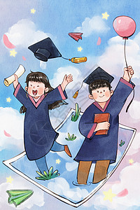 老北京照片手绘水彩毕业季之从照片飞出来的学生治愈插画插画