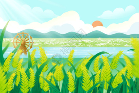 水稻机夏日小满小麦田地芒种丰收GIF高清图片