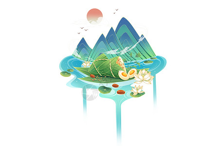 端午美味粽子绿色国潮端午节粽子美味美食插画