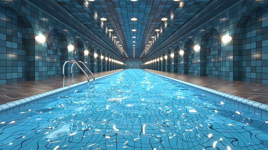 蓝色室内背景创意泳池场景设计图片