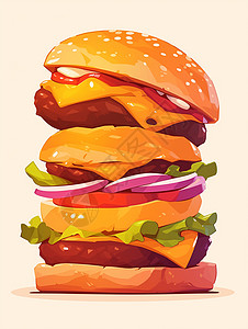 多层美味诱人的卡通汉堡背景图片