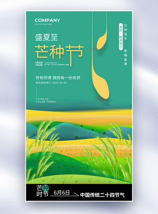 中国传统节气边框简约二十四节气芒种节气全屏海报模板