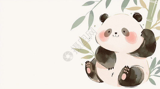 手绘风可爱的卡通大熊猫与竹子高清图片