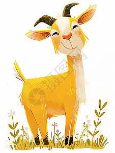 黄色高光黄色可爱的卡通小羊插画