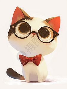 果汁小猫绅士的卡通小花猫脖子上戴着领结插画