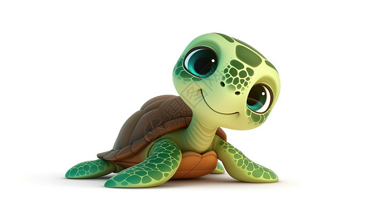 卡通海洋动物小海龟3D插画