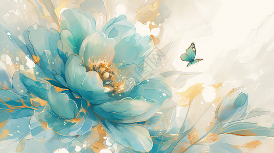 蓝色镶嵌金边的透明花瓣花朵高清图片